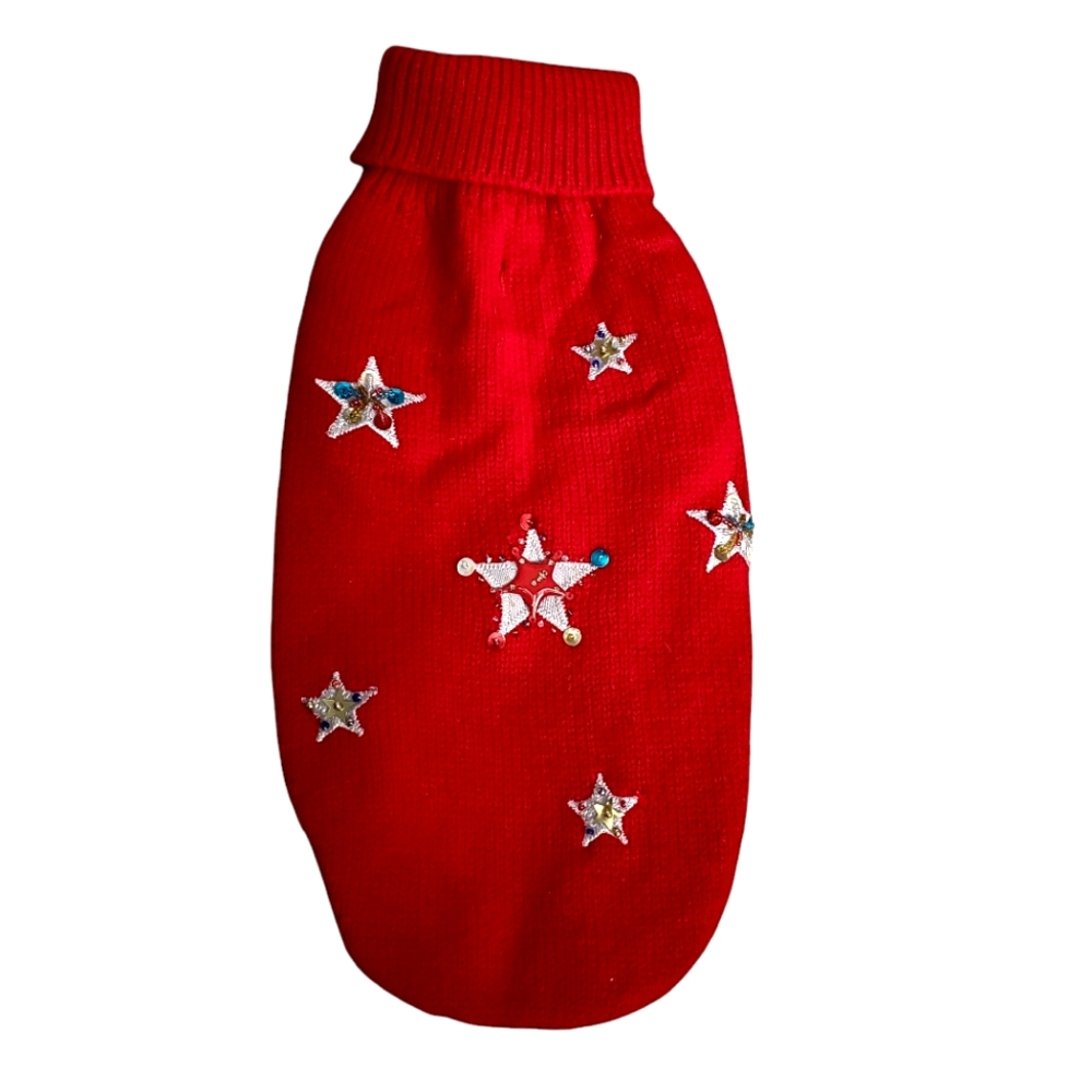 Zack & Zoey‎ RED Holiday Star Dog Sweater Sequins Star Sequins Size SMALL